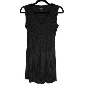 Vintage 1990 Vivienne Tam, Black And Tan Sheer Pleated Mini Dress, Size 2